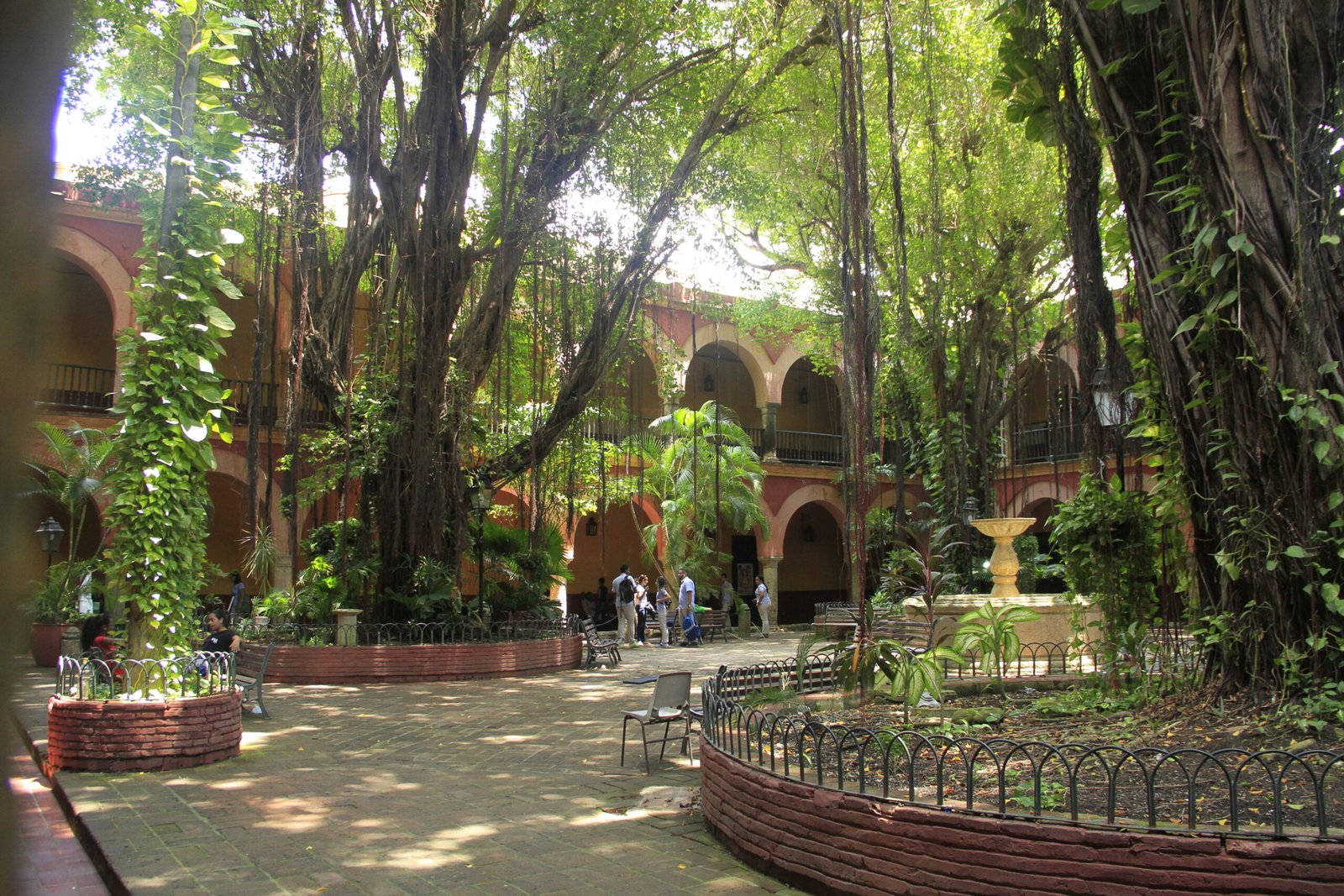 Patio del Claustro de San Francisco, rodeado por galerías de arcos y árboles